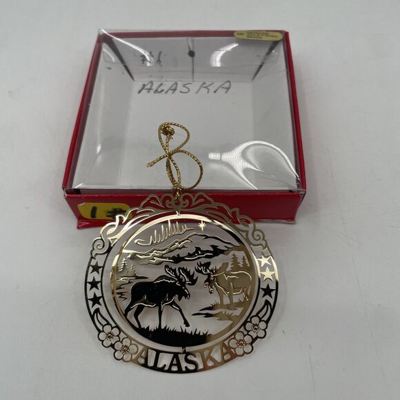 Nations Treasures Alaska 24k Gold Finish Brass Christmas Ornament Scenic Nature - Picture 2 of 11